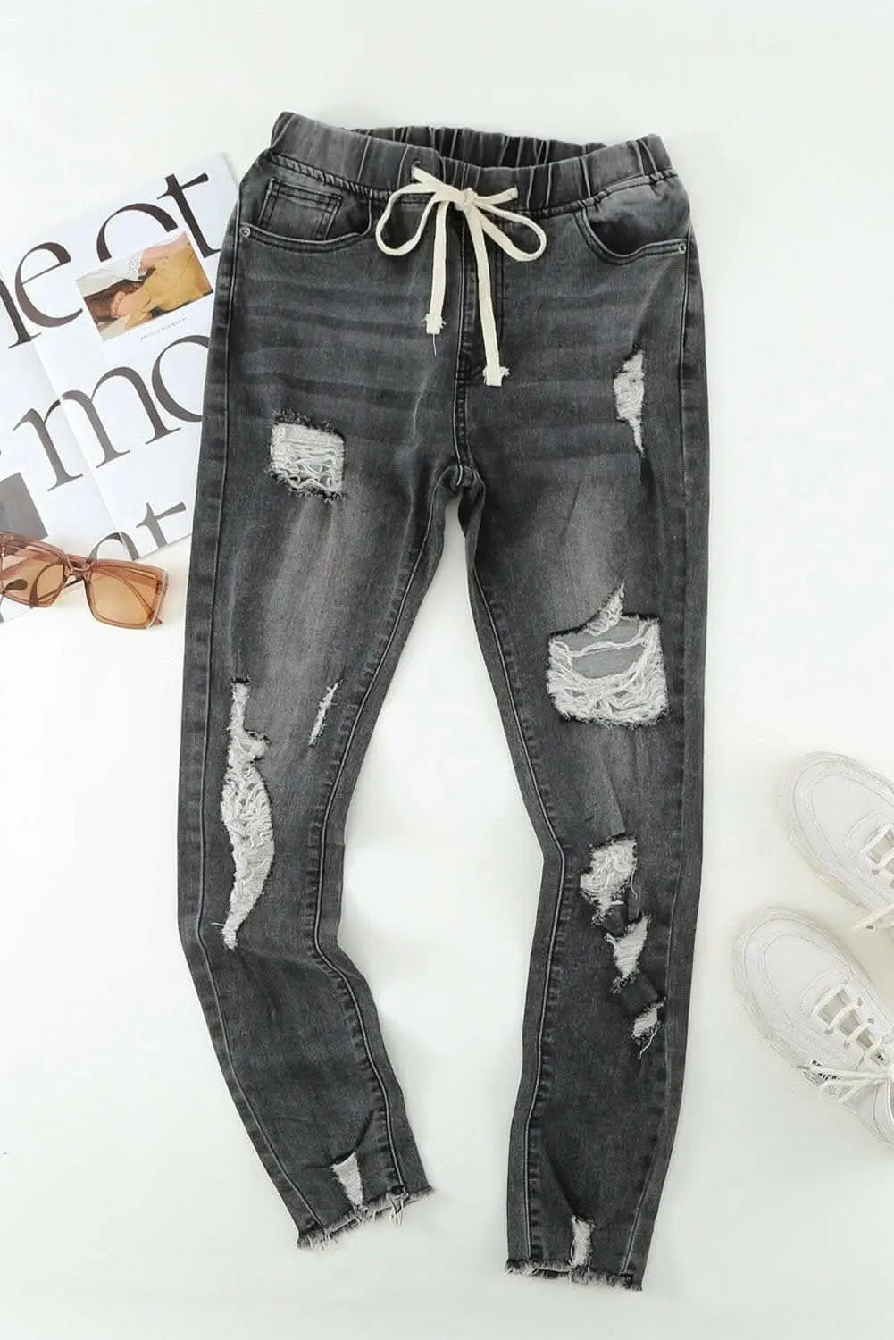 Distressed raw hem joggers - Love Salve